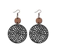 Women Earrings Boho Fashion Retro Hollow Disc Frosted Earrings Ethnic Style Carved Double Sided Wooden Solutions (C-c, One Size)