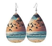 Women Earrings Coconut Palm Tree Sandy Beach Print Dangle Earring Teen Girls Creative Faux Leather Earrings, For Birthday, New Year, Party