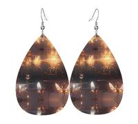 Women Earrings Crystal Insects Pattern Drop Dangle Lightweight Printed Leather Dangle Drop Earrings, For Bridal, Party, Wedding