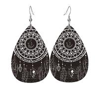 Women Earrings Feather Native Mystic Geometry Black Drop Dangle Printed Retro Earrings For Women Dangling, For Festival, Birthday, Ouple
