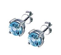 Women Earrings for Ramadan Days Natural Morganite Color Stone Stud Earrings 6MM Feminine Elegant Earrings Lightweight Hoop Earrings (Sky Blue, One Size)