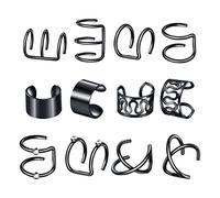 Women Earrings for Ramadan Valentine's Day Clip 12 Minimalist Ear Pcs Cuff No Piercing Dainty Charm Women's Ear Earrings Earrings Heart Shaped (Black, One Size)