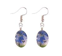 Women Earrings for Ramadan Valentine's Day Real Flower Tree Time Gem Handmade Baby's Breath Earrings Lace Flower Earrings Birthday Party Carnival Party Dating Eternal Flower Huge (F, One Size)