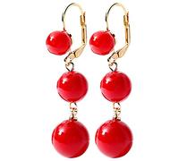 Women Earrings for Ramadan Valentine's Day Red Pearl Pendant Ear Hook Temperament Fresh Everything Matching Pearl Earrings Long Earrings to Modify The Face Shape Ear Stud (Red, One Size)