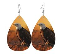 Women Earrings Golden Sunset Bald Eagle Dangle Earring Printed Ladies Leather Dangle Drop Earrings, For Wedding, Birthday, New Year