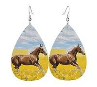 Women Earrings Horses Running Art Long Earring Lightweight Retro Faux Leather Earrings, For Birthday, New Year, Wedding