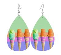 Women Earrings Ice Cream Rainbow Gradient Drop Dangle Creative Printed Faux Leather Earrings, For Birthday, Party, Wedding