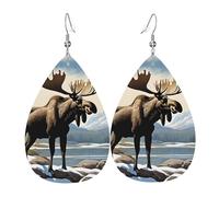 Women Earrings Moose Cute Deer Print Drop Dangle Printed Retro Earrings, For New Year, Valentine'S Day, Birthday