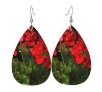 Women Earrings Red Geraniums Dangle Earring Lightweight Retro Leather Teardrop Earrings, For Festival, Party, Birthday