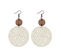 Women Earrings Retro Hollow Disc Frosted Earrings Ethnic Style Carved Double Sided Wooden Kids Hoop For Girls (A, One Size)