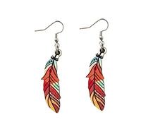 Women Earrings Set Personalized Colorful Feather Printing Wooden Double Sided Hanging Earrings Wooden Earrings Small Earrings Hoops (Orange, One Size)