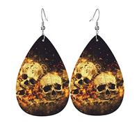 Women Earrings Skulls Bones Fire Gothic Black Dangle Earring Lightweight Retro Leather Teardrop Earrings, For Festival, Womens, Party