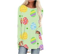 Women Easter Tunic Tops Bunny Cute Print T-Shirts Plus Size Loose Rabbit Egg Graphic Blouse Clearance Long Length Tees Basic Longline T Shirts for Ladies Teen UK