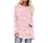 Women Easter Tunic Tops Bunny Cute Print T-Shirts Plus Size Loose Rabbit Egg Graphic Blouse Clearance Long Length Tees Basic Longline T Shirts for Ladies Teen UK