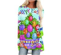 Women Easter Tunic Tops Bunny Cute Print T-Shirts Plus Size Loose Rabbit Egg Graphic Blouse Clearance Long Length Tees Basic Longline T Shirts for Ladies Teen UK