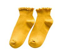 Women Edge Cotton Vertical Striped Boat Socks Fresh Socks Woman Thigh High Compression Socks (Yellow, One Size)