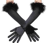 Women Elbow Long Opera Bridal Gloves Elegant Satin Evening Party Gloves 1920s Feather Costume Glove Fancy Dress Wedding Prom Glove for Ladies Halloween Carnival Christmas