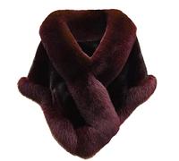 Women Elegant Faux Fur Shawls and Wraps Fall Winter White Big Furry Collar Cashmere Scarf for Bride and Bridesmaid Fancy Faux Fur Wrap for Women Wedding Shawl Wrap Cape Coats (Red, One Size)