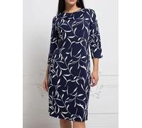 Women Elegant Leaf Print 3/4 Sleeve Midi Dress Stylish Casual Office Wear Comfortable Stretch Timeless Floral Pattern