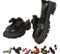 Women Elegant Non-Slip Thick-Soled Slip-on Loafers, Chunky Heel Platform Non-Slip Slip-on Loafers for Office School Casual Wear (Black-2,4)