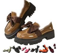 Women Elegant Non-Slip Thick-Soled Slip-on Loafers, Chunky Heel Platform Non-Slip Slip-on Loafers for Office School Casual Wear (Khaki,7)