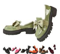 Women Elegant Non-Slip Thick-Soled Slip-on Loafers, Chunky Heel Platform Non-Slip Slip-on Loafers for Office School Casual Wear (Green,3)