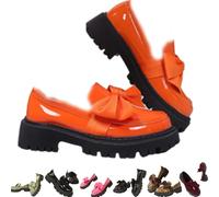 Women Elegant Non-Slip Thick-Soled Slip-on Loafers, Chunky Heel Platform Non-Slip Slip-on Loafers for Office School Casual Wear (Orange,4)