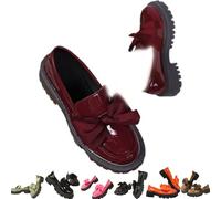 Women Elegant Non-Slip Thick-Soled Slip-on Loafers, Chunky Heel Platform Non-Slip Slip-on Loafers for Office School Casual Wear (Burgundy,4)