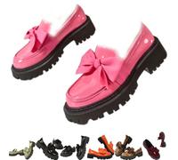 Women Elegant Non-Slip Thick-Soled Slip-on Loafers, Chunky Heel Platform Non-Slip Slip-on Loafers for Office School Casual Wear (Pink,7)