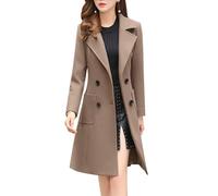 Women Elegant Notched Collar Double Breasted Wool Blend Over Coat