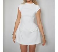 Women Elegant Slim Short Dress Fashion O-Neck A-Line Office Lady Commuting With Pockets Solid Color Spring Summer Party Vest Y2K Style Black White(XXL White)