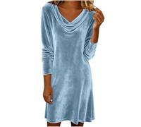 Women Elegant Velvet Dress Classy Retro Solid Color Cocktail Evening Party Dresses Formal Long Sleeves Midi Dress Winter Party Swing Dresses Blue