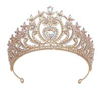 Women Elegant Waterdrop Heart Flower Tiaras And Crowns Bridal Wedding Hair Jewelry Party Headdress Gold Ab