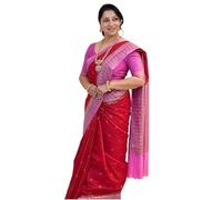 WOMEN ELEGENCE || Women's Royal Blue Soft Silk Saree with Magenta Pink Contrast Pallu and Zari Woven Borders, Traditional Ethnic Wear (Blue & Pink)