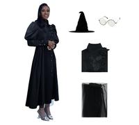 Women Elphaba Costume West Bad Witch Dress Glasses Hat Halloween Wizard Themed Party Outfit Black XL