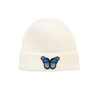 Women Embroidered Butterfly Warm Crochet Winter Knit Ski Caps Hat Beaded (White, One Size)