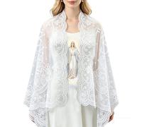 Women Embroidered Virgin Mary Pattern Mesh Triangle Head Scarf Shawl Wrap (White, One Size)