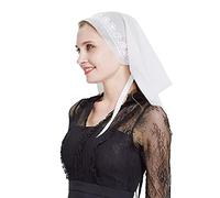 Women Embroidery Tie-Style Mantilla Wedding Veil Vintage Latin Mass Head Covering Scarf Church Head Wrap Muslim Chiffon Hijab Turban Kerchief Headband