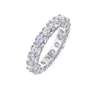 Women Engagement Ring, 14K White Gold Ring Set 4mm Round Moissanite 0.3ct Silver Size S 1/2