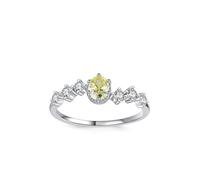 Women Engagement Ring, Engagement Rings Simple Wave Design with 0.5ct Oval Peridot and Moissanite 9K White Gold Size K 1/2