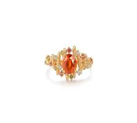 Women Engagement Ring Gold, Simple Promise Ring Orange Created Mandarin Garnet 2.64ct Band 18K Yellow Gold with Colourful Sapphire Size O 1/2