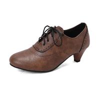 Women Europe and the United States Foreign Trade in Spring and Summer Deep Mouth Tied with Solid Colour Shoes Retro Flowers Women Shoes, brown, 4 UK