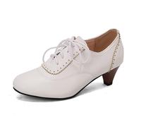 Women Europe and the United States Foreign Trade in Spring and Summer Deep Mouth Tied with Solid Colour Shoes Retro Flowers Women Shoes, White, 8 UK