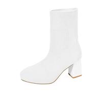 Women Europe and The United States Winter Boots Chelsea Knee-High Suede Lightweight Dog Walking Rainy Days Western Cowboy Knee High Faux Leather (38) White