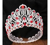 Women European Bridal Princess Tiara Round Pageant Crowns Crown Wedding Hair Dress Accessories H272 Silver Red