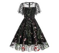 Women Evening Dresses Audrey Hepburn 1950s Dress Lace Floral Embroidered Cocktail Party Dress Elegant A Line Retro Mesh Dresses Swing Flowy Tea Dress Vintage Rockabilly 50s 60s Dance Gown Black
