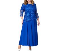 Women Evening Gowns Elegant 3/4 Sleeve Embroidered Lace Maxi Dress Chiffon Modest Formal Cocktail Dresses Mothers of The Bride/Groom Outfits Plus Size My Orders Sale Clearance Deal Blue