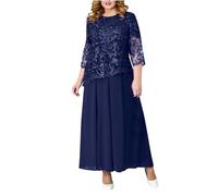 Women Evening Gowns Elegant 3/4 Sleeve Embroidered Lace Maxi Dress Chiffon Modest Formal Cocktail Dresses Mothers of The Bride/Groom Outfits Plus Size My Orders Sale Clearance Deal Dark Blue