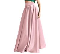 Women Evening Skirt Satin High Waist Casual Loose A-Line Extra Long Skirt Black Short Skirts, RD1, XXL