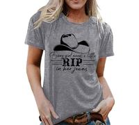 Women Every Girl Needs A Little Rip in Her Jeans Shirt Cowboy T Short Sleeve Graphic Tees Rodeo Tops